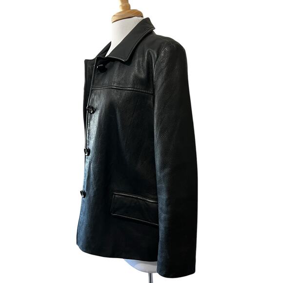 WINLIT Women's Large Classic Black Leather Button Down Coat Jacket Quilted - Picture 3 of 8